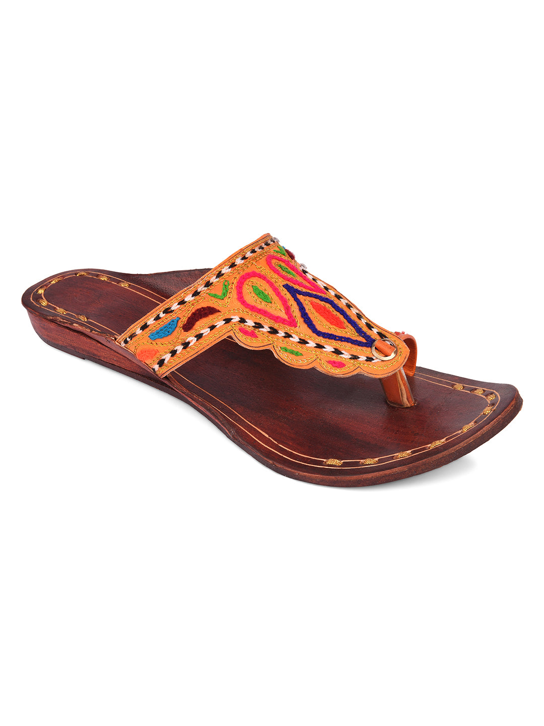 DESI COLOUR Women Gold Embellished Mojaris