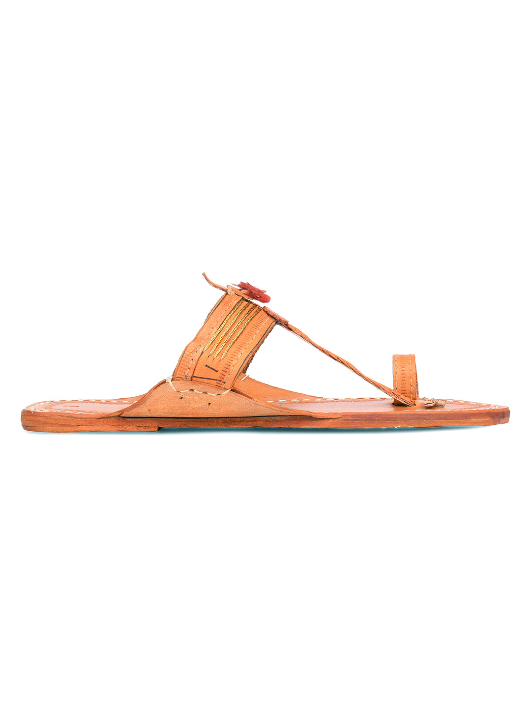DESI COLOUR Women Tan Brown Textured Leather Ethnic One Toe Flats