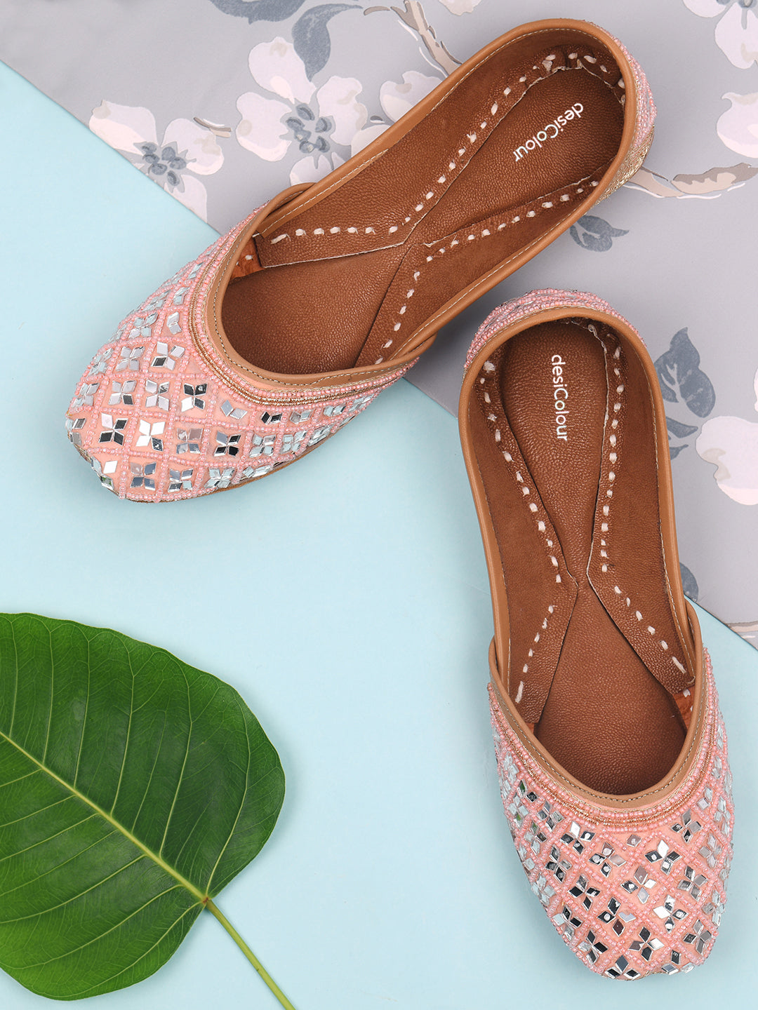 DESI COLOUR Women Peach-Coloured Ethnic Mojaris Flats