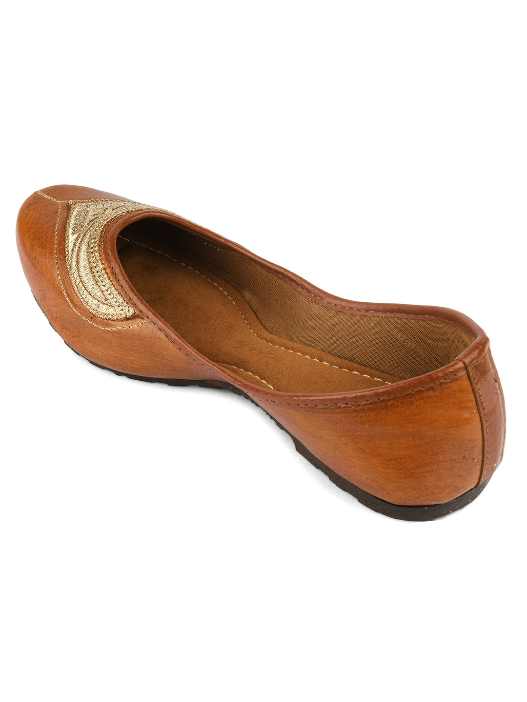 DESI COLOUR Women Brown Gold-Toned Embroidered Mojaris