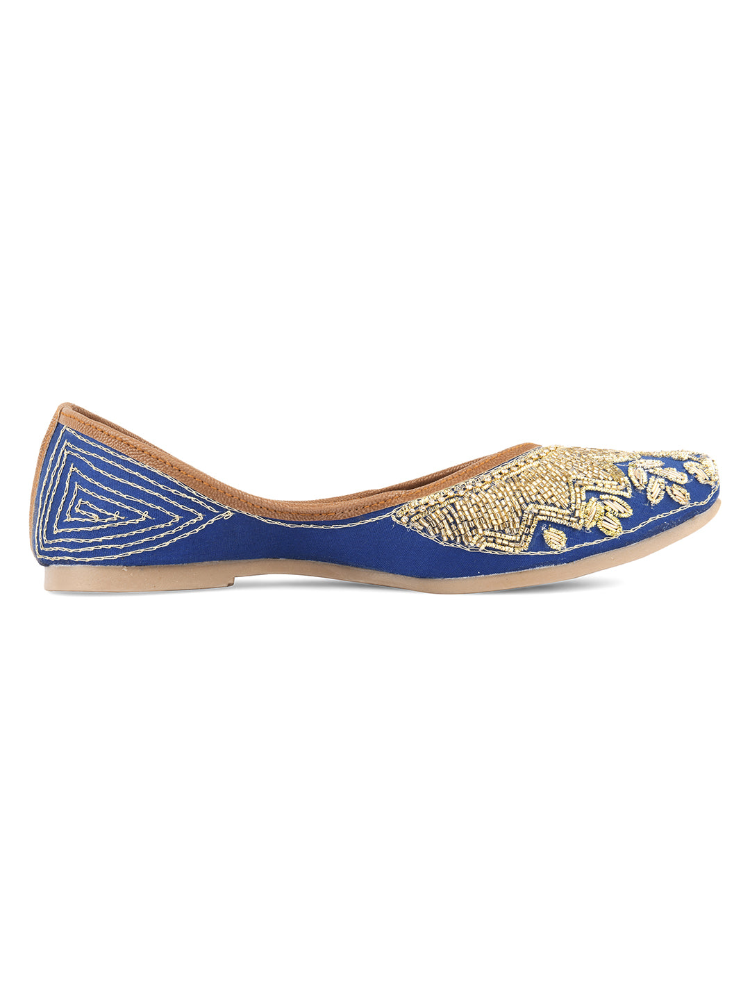 DESI COLOUR Women Brown Embellished Leather Ethnic Mojaris Flats
