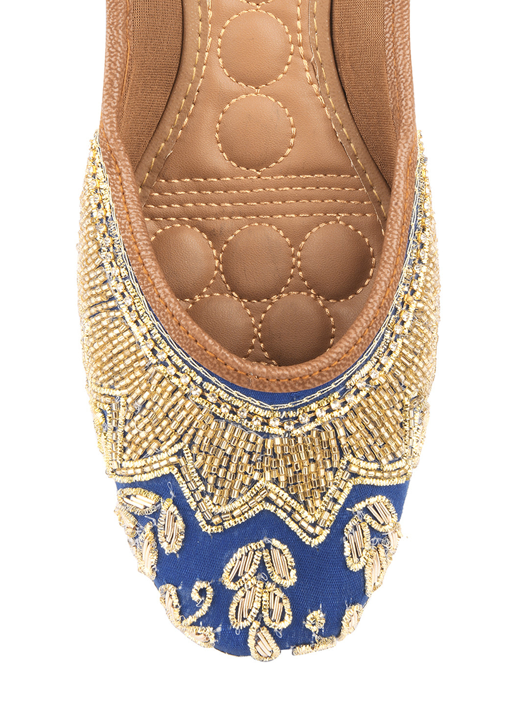 DESI COLOUR Women Brown Embellished Leather Ethnic Mojaris Flats