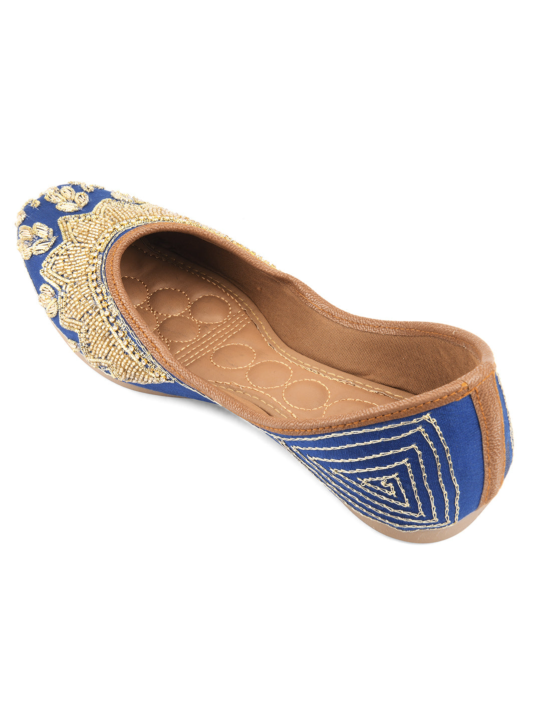 DESI COLOUR Women Brown Embellished Leather Ethnic Mojaris Flats