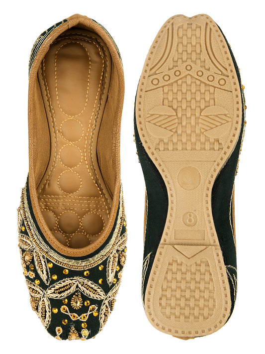 Women Gold-Toned Ethnic Mojaris Flats