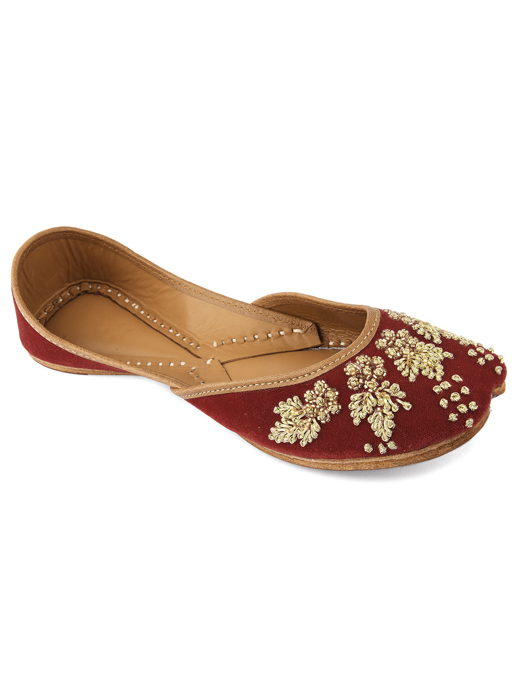 DESI COLOUR Women Green Textured Ethnic Mojaris Flats