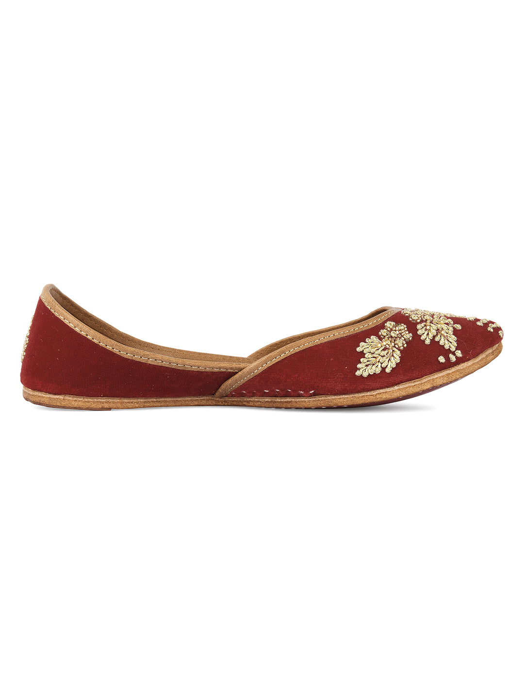 DESI COLOUR Women Green Textured Ethnic Mojaris Flats