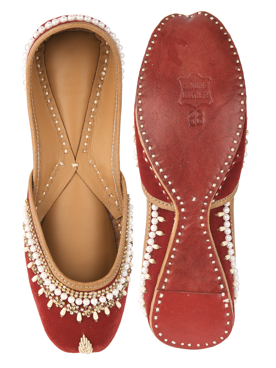 DESI COLOUR Women Green Textured Ethnic Mojaris Flats