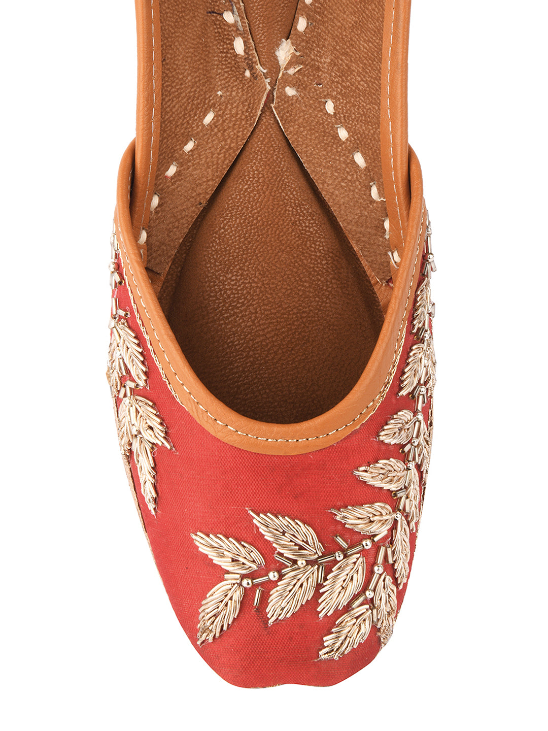 DESI COLOUR Women Maroon Embellished Leather Ethnic Mojaris Flats