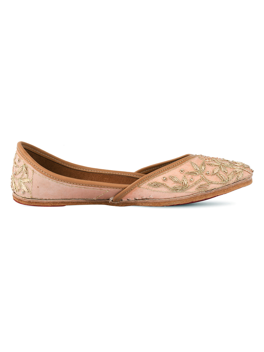 DESI COLOUR Women Multicoloured Embellished Leather Ethnic Mojaris with Laser Cuts Flats