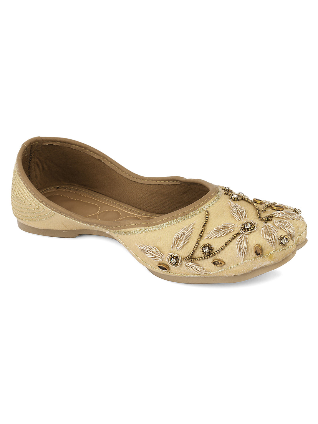 DESI COLOUR Women Multicoloured Embellished Leather Ethnic Mojaris with Laser Cuts Flats