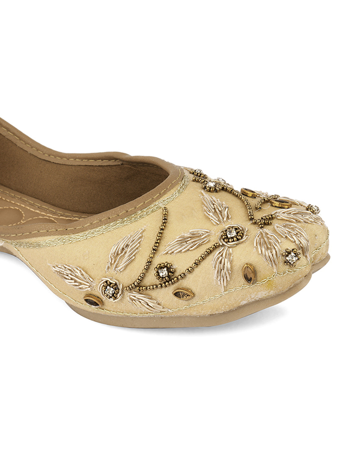 DESI COLOUR Women Multicoloured Embellished Leather Ethnic Mojaris with Laser Cuts Flats
