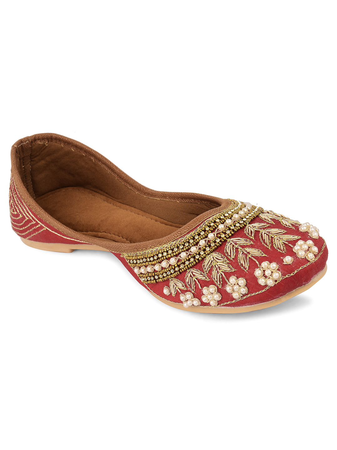 DESI COLOUR Women Red Ethnic Embellished Mojaris