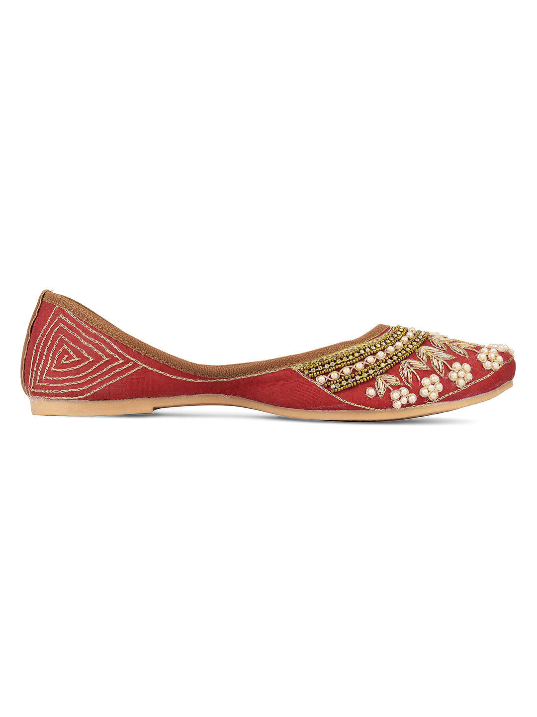 DESI COLOUR Women Red Ethnic Embellished Mojaris
