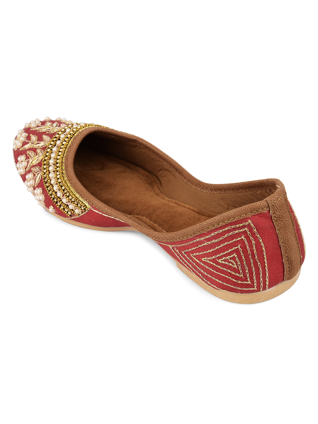 DESI COLOUR Women Red Ethnic Embellished Mojaris