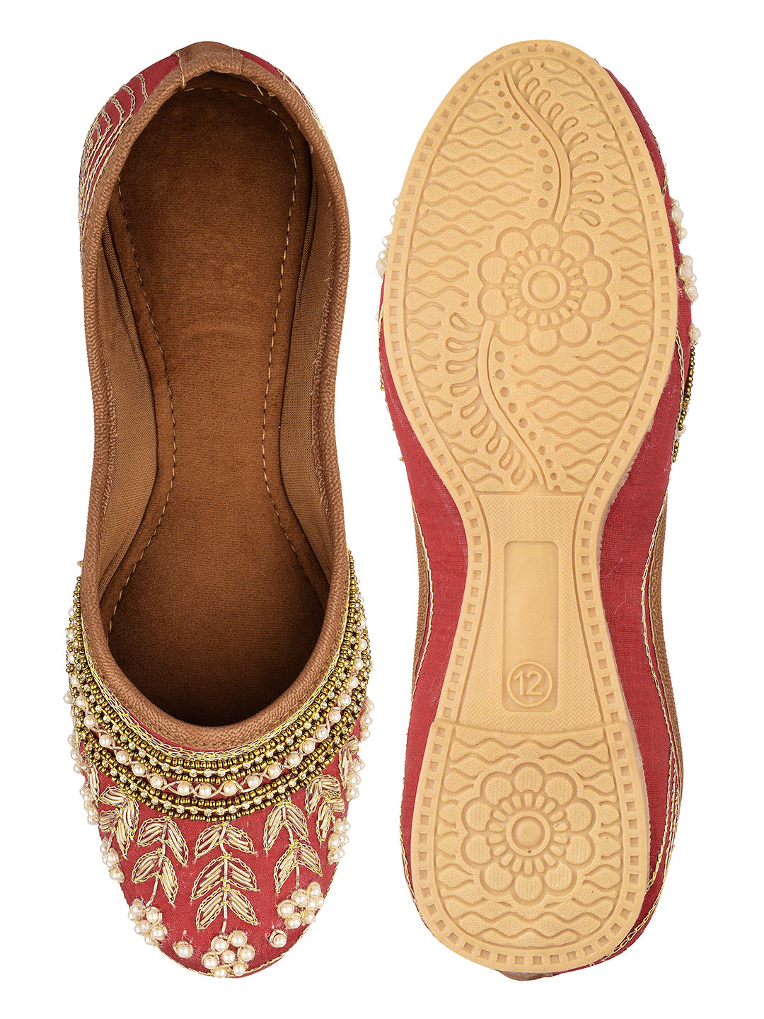 DESI COLOUR Women Red Ethnic Embellished Mojaris