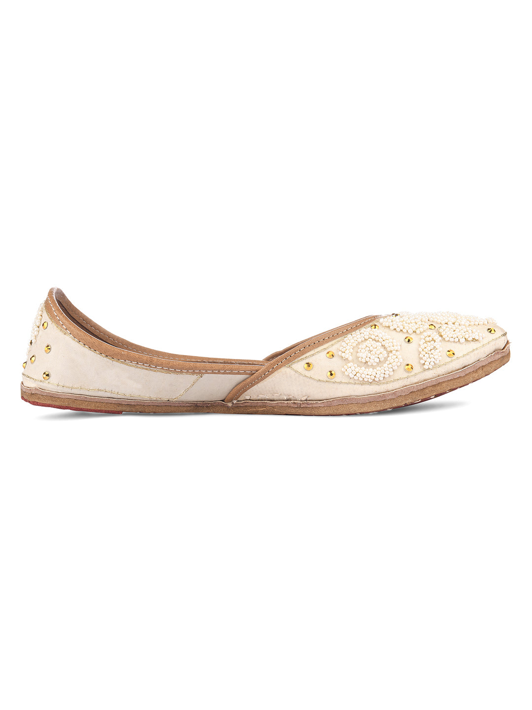 DESI COLOUR Women Green Embellished Leather Ethnic Mojaris Flats