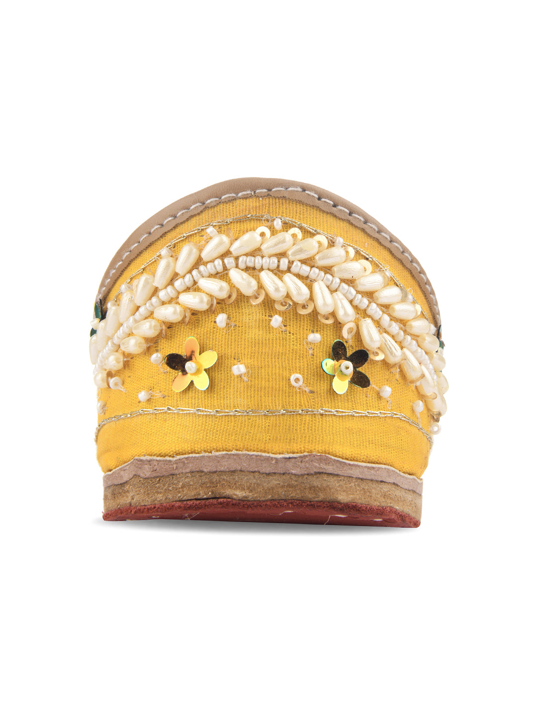 DESI COLOUR Women Green Embellished Leather Ethnic Mojaris Flats
