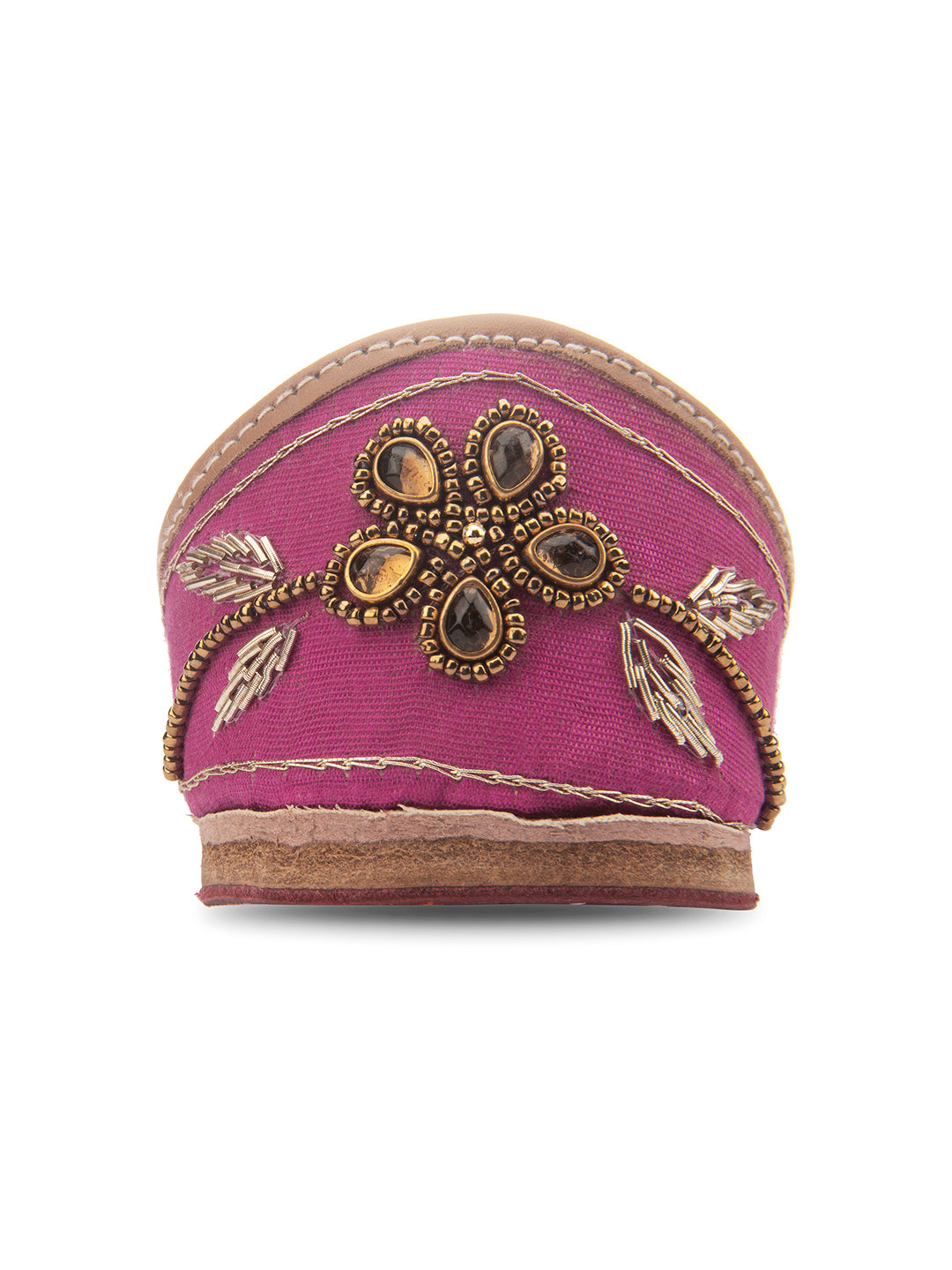 DESI COLOUR Women Pink Embellished Leather Ethnic Mojaris Flats