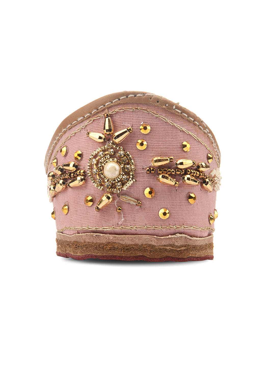 DESI COLOUR Women Gold-Toned Embellished Leather Ethnic Mojaris Flats