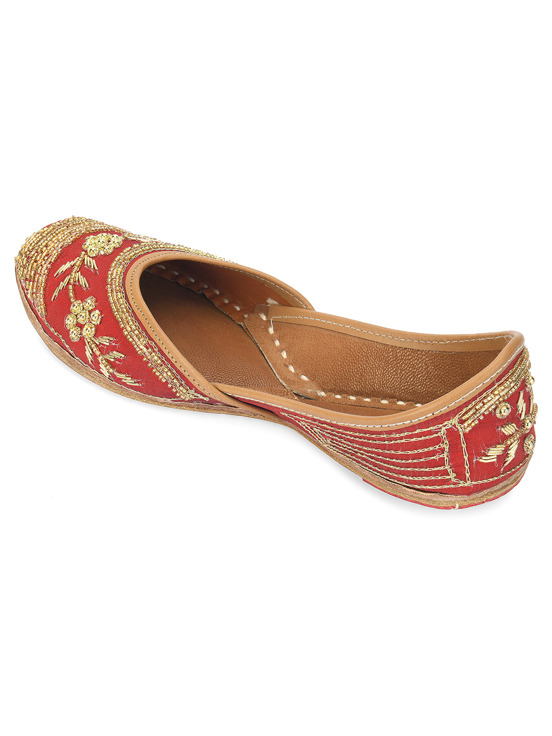 DESI COLOUR Women Maroon Embellished Leather Ethnic Mojaris Flats