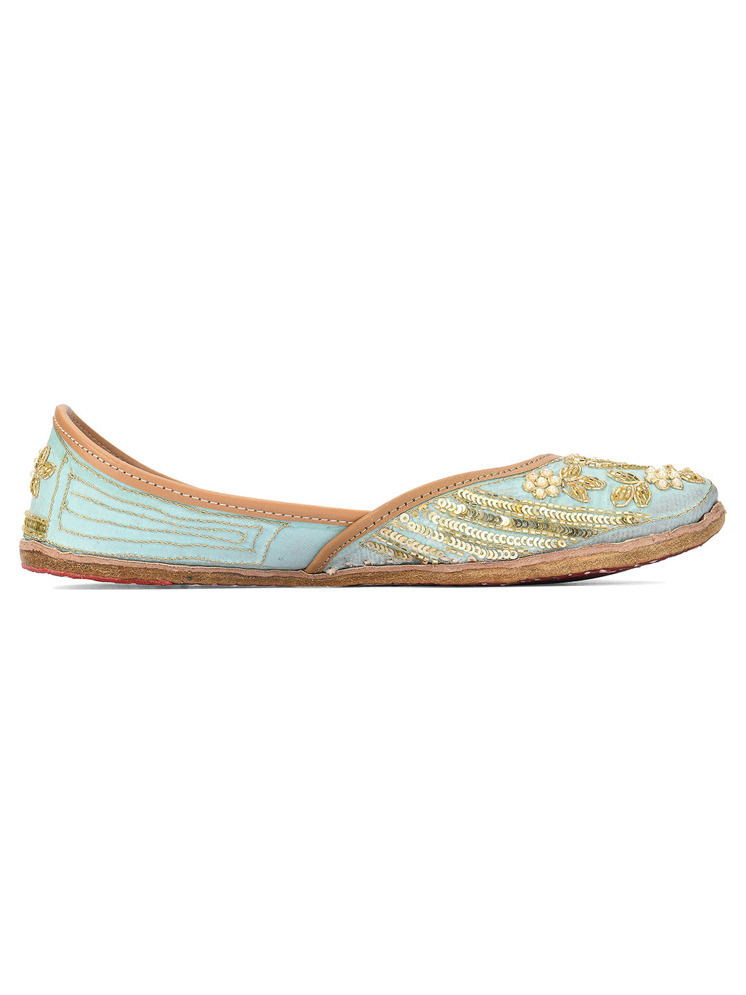 DESI COLOUR Women Blue Embellished Leather Ethnic Mojaris Flats