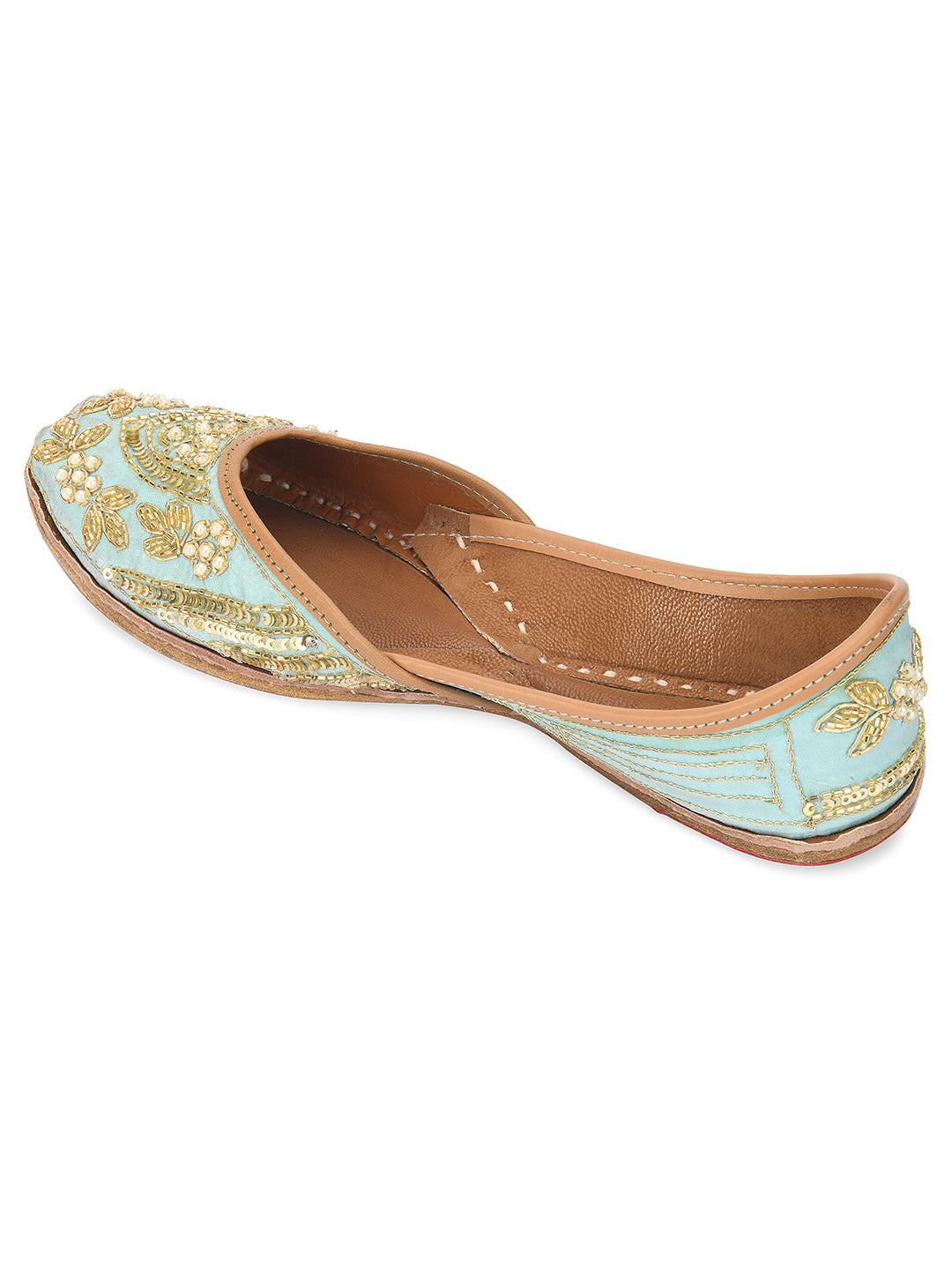 DESI COLOUR Women Blue Embellished Leather Ethnic Mojaris Flats