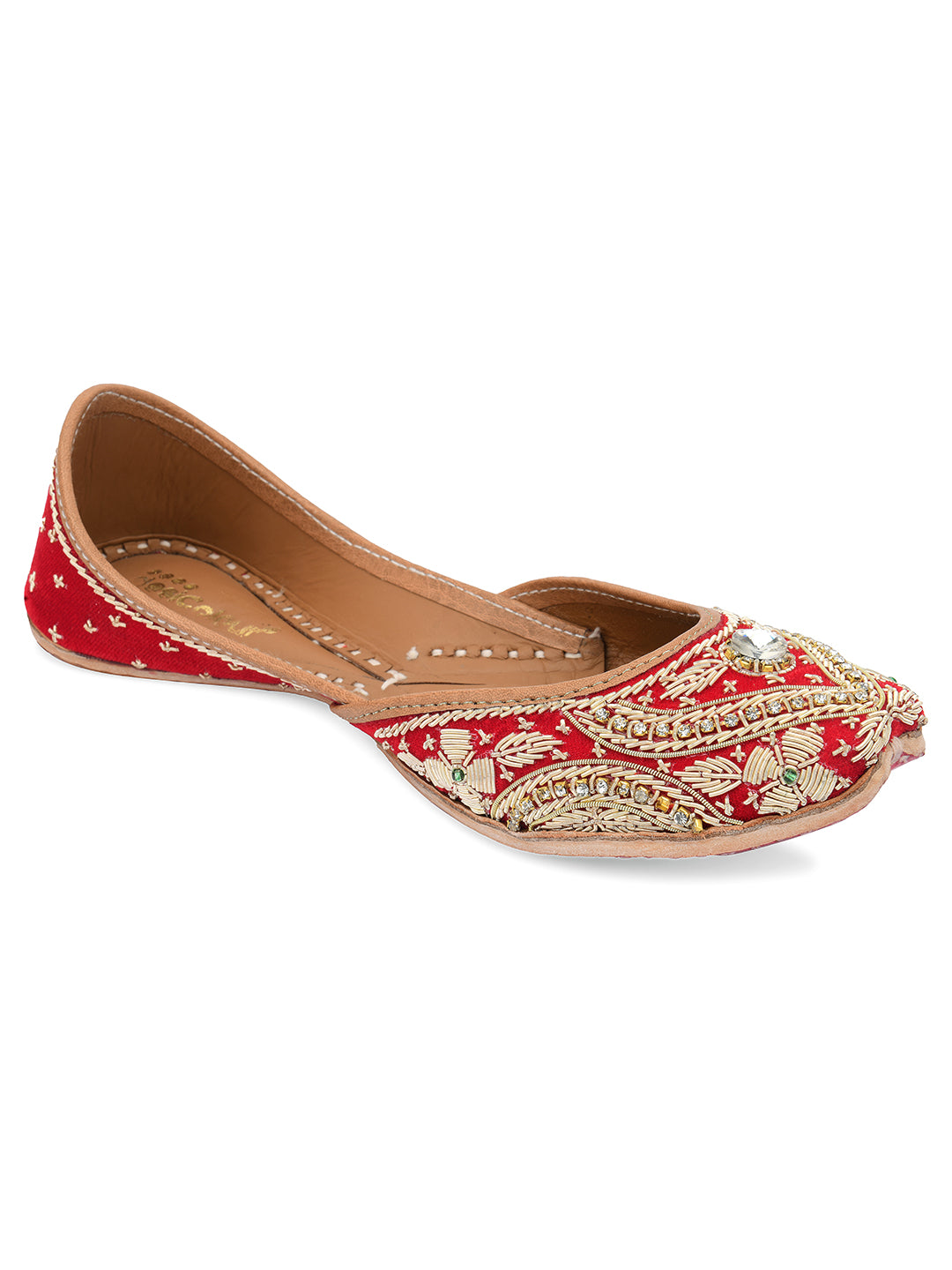 DESI COLOUR Women Red Embellished Ethnic Mojaris Flats