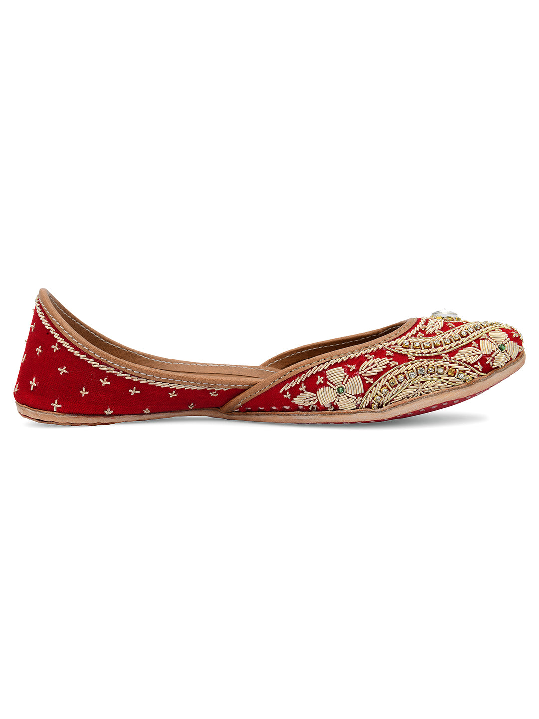DESI COLOUR Women Red Embellished Ethnic Mojaris Flats