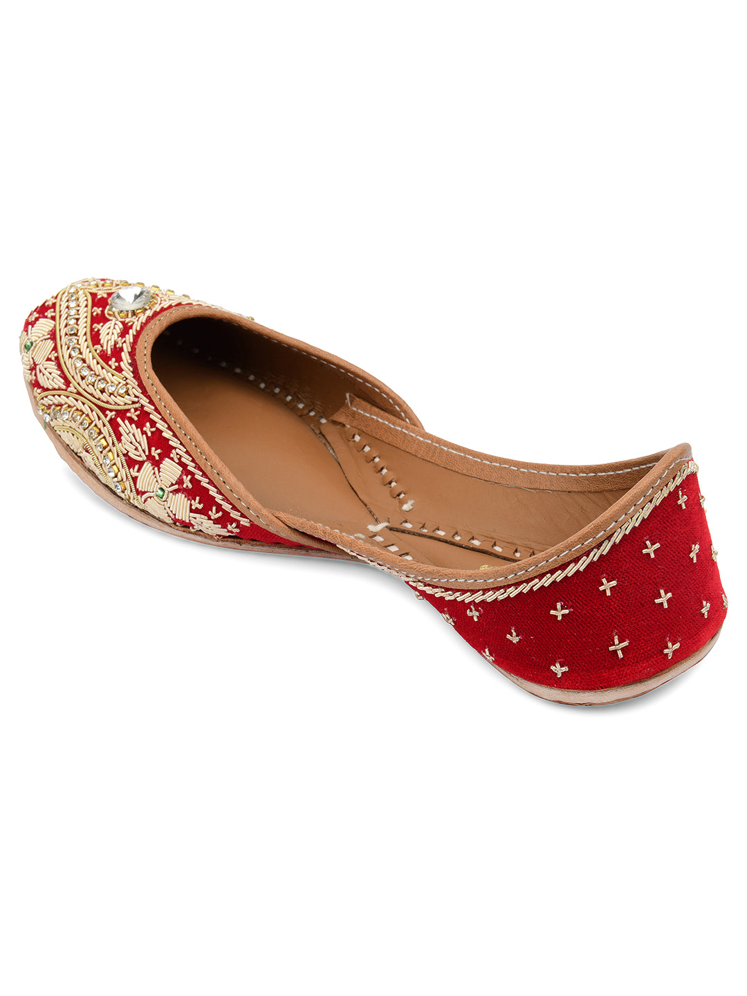 DESI COLOUR Women Red Embellished Ethnic Mojaris Flats