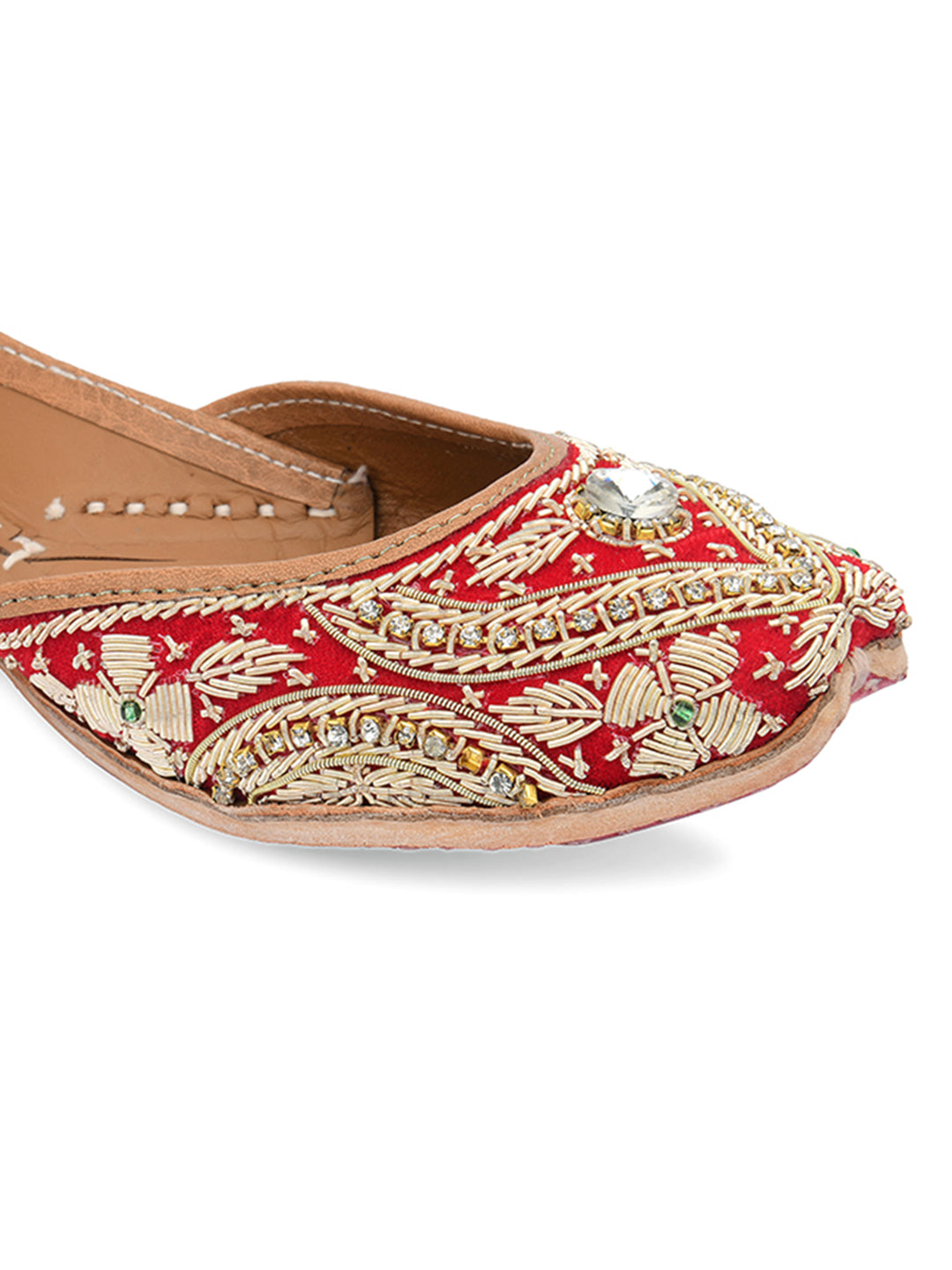 DESI COLOUR Women Red Embellished Ethnic Mojaris Flats