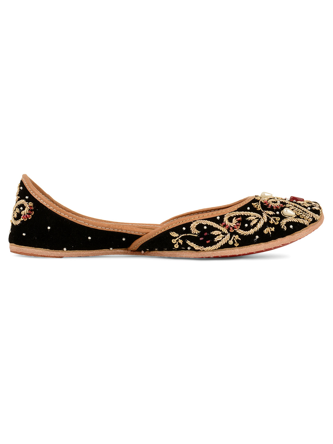 DESI COLOUR Women Burgundy Gold-Toned Embellished Leather Ethnic Mojaris