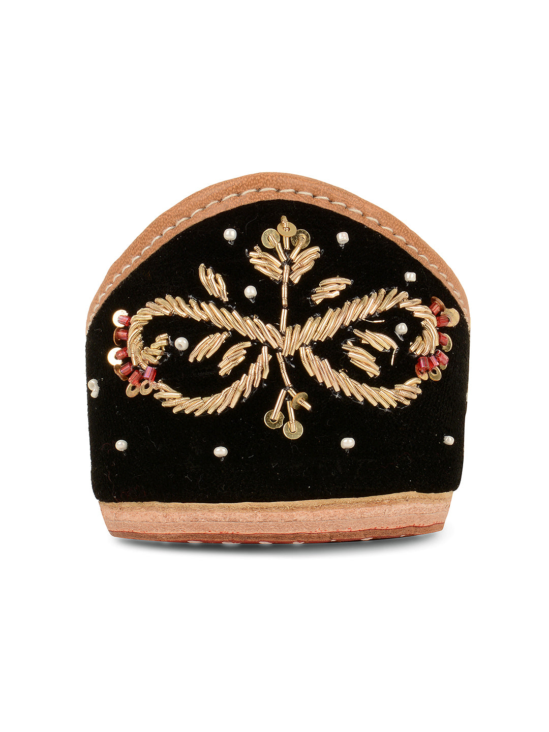 DESI COLOUR Women Burgundy Gold-Toned Embellished Leather Ethnic Mojaris