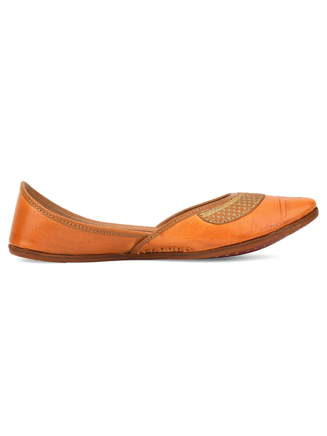 DESI COLOUR Women Tan Embellished Ethnic Mojaris Flats