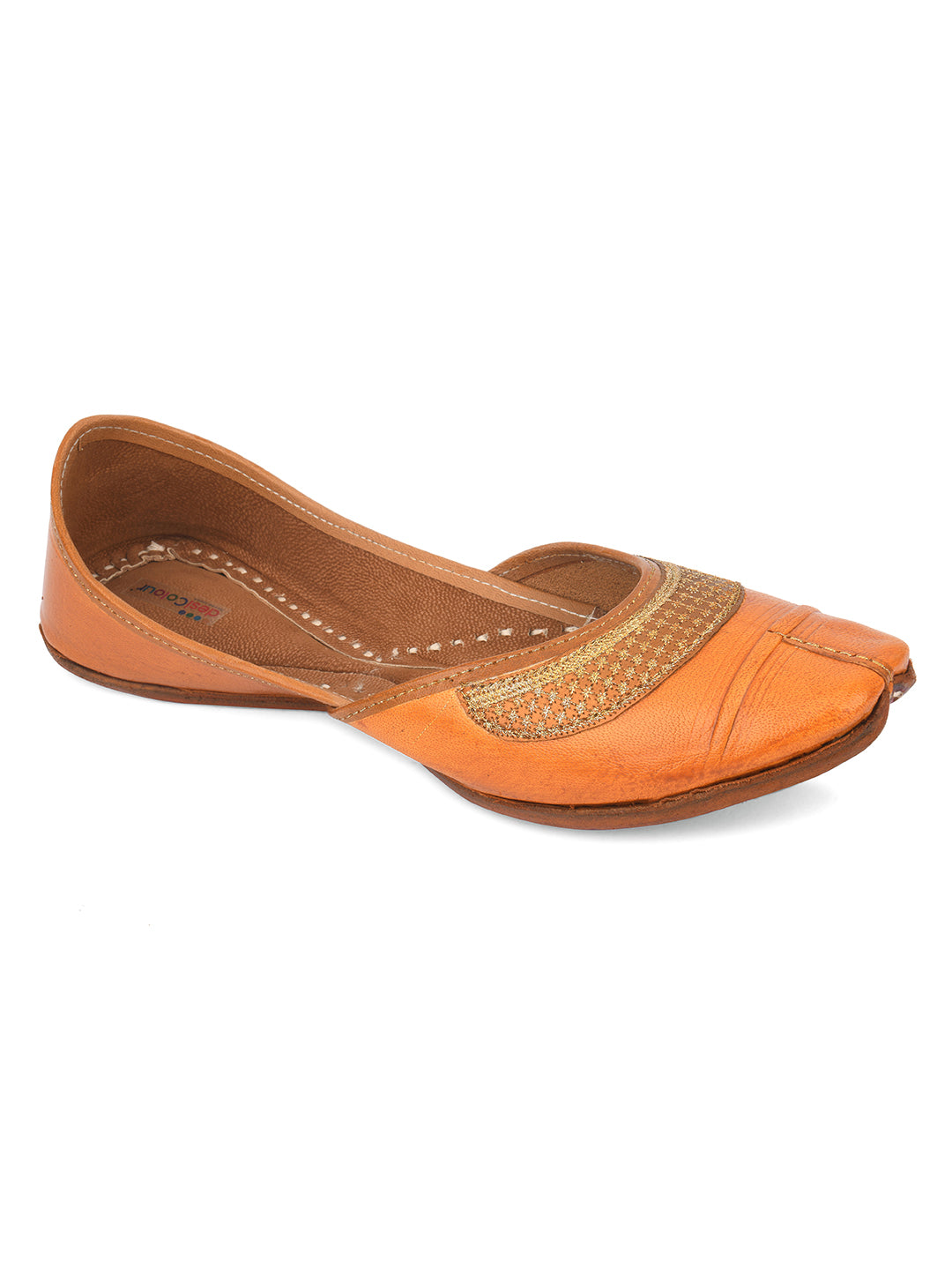 DESI COLOUR Women Tan Embellished Ethnic Mojaris Flats