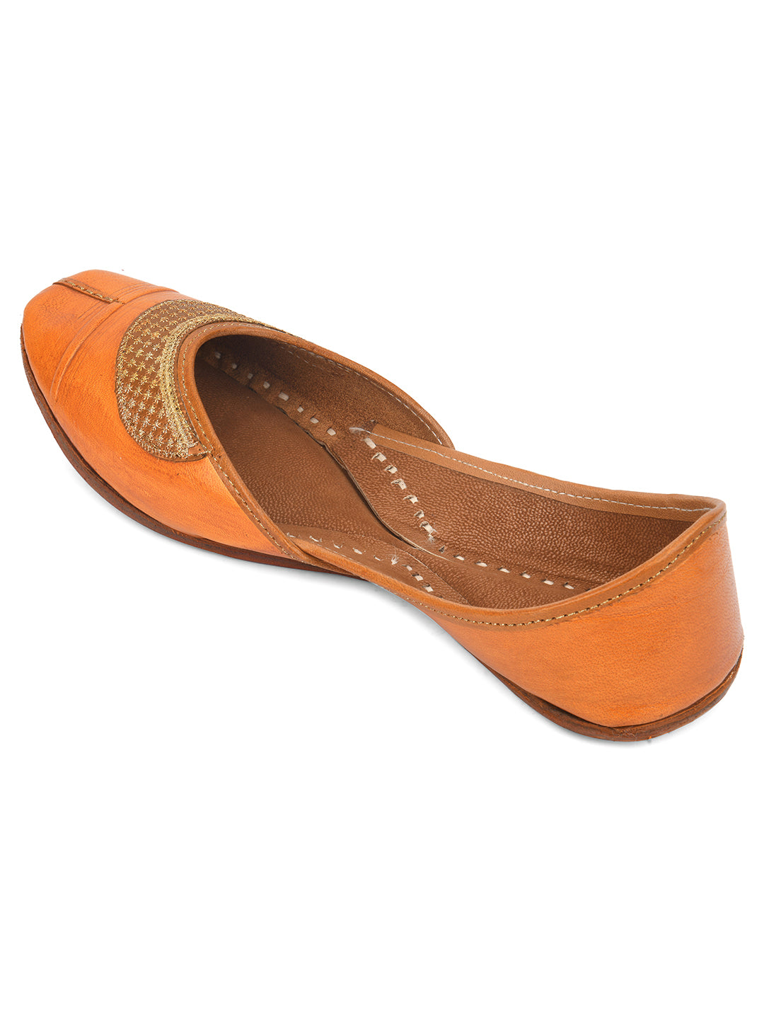 DESI COLOUR Women Tan Embellished Ethnic Mojaris Flats