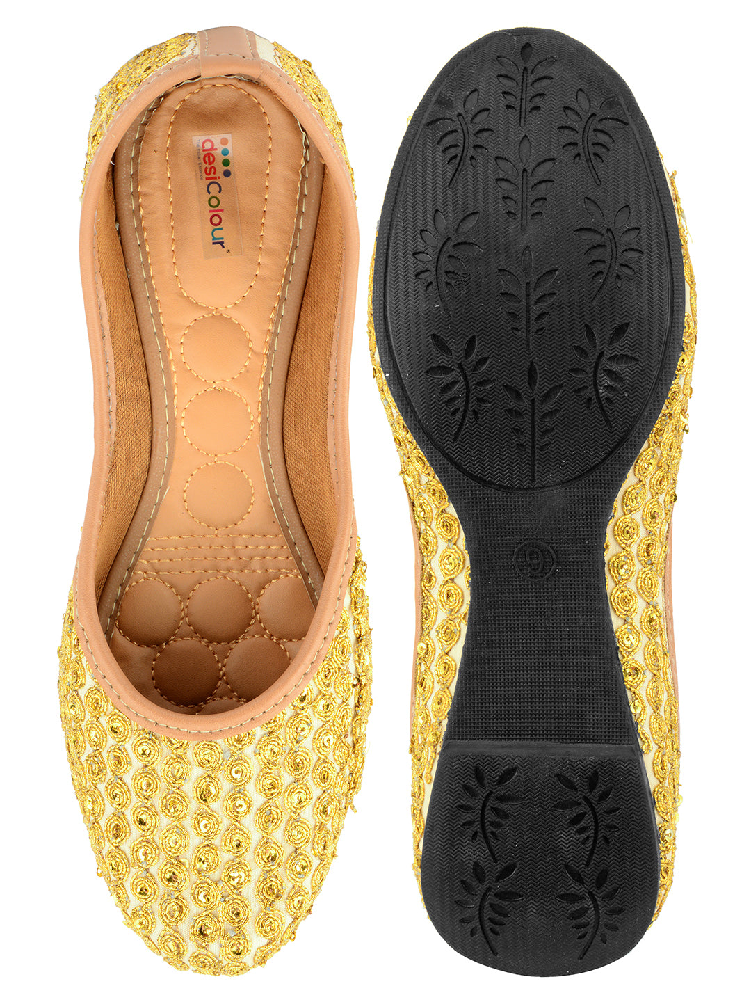 DESI COLOUR Women Gold-Toned Embellished Ethnic Ballerinas Flats
