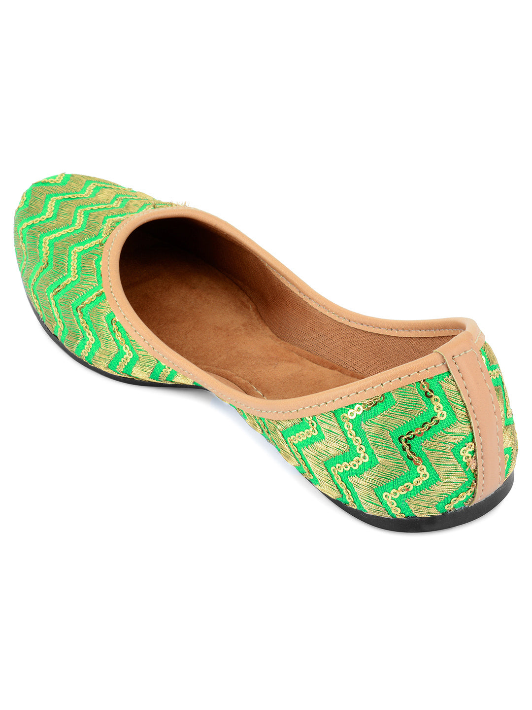 DESI COLOUR Women Green Embellished Leather Ethnic Ballerinas Flats
