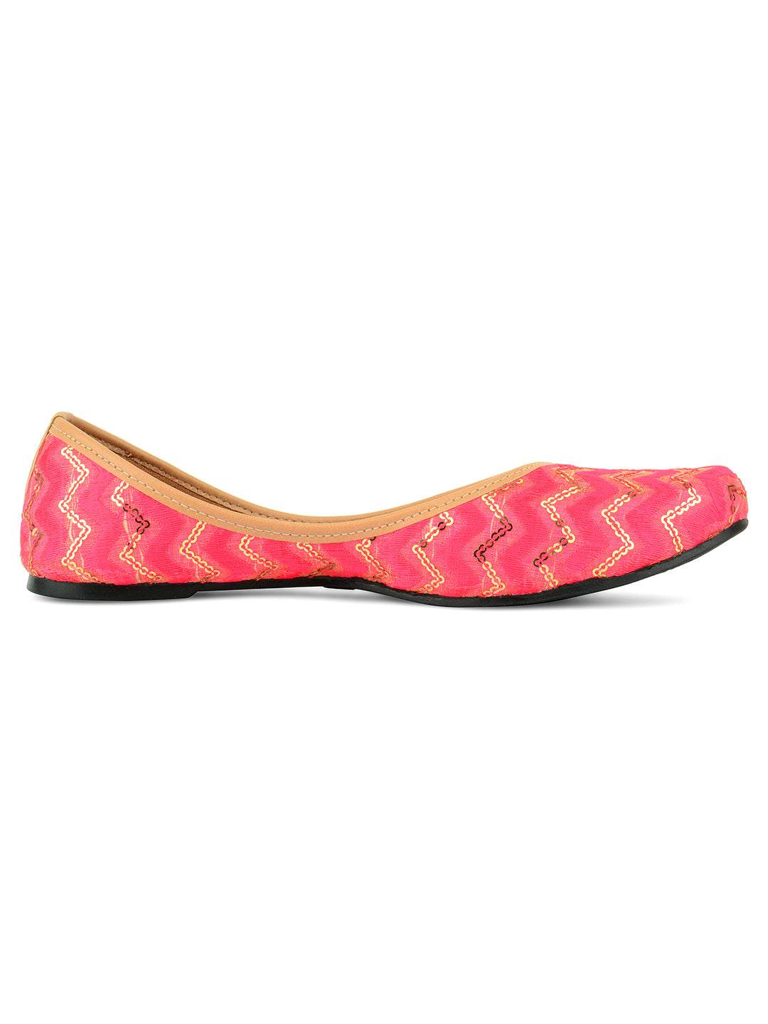 DESI COLOUR Women Fuchsia Pink Sequin Embellished Ethnic Mojaris Flats