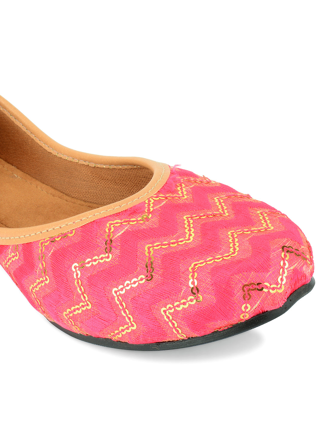 DESI COLOUR Women Fuchsia Pink Sequin Embellished Ethnic Mojaris Flats