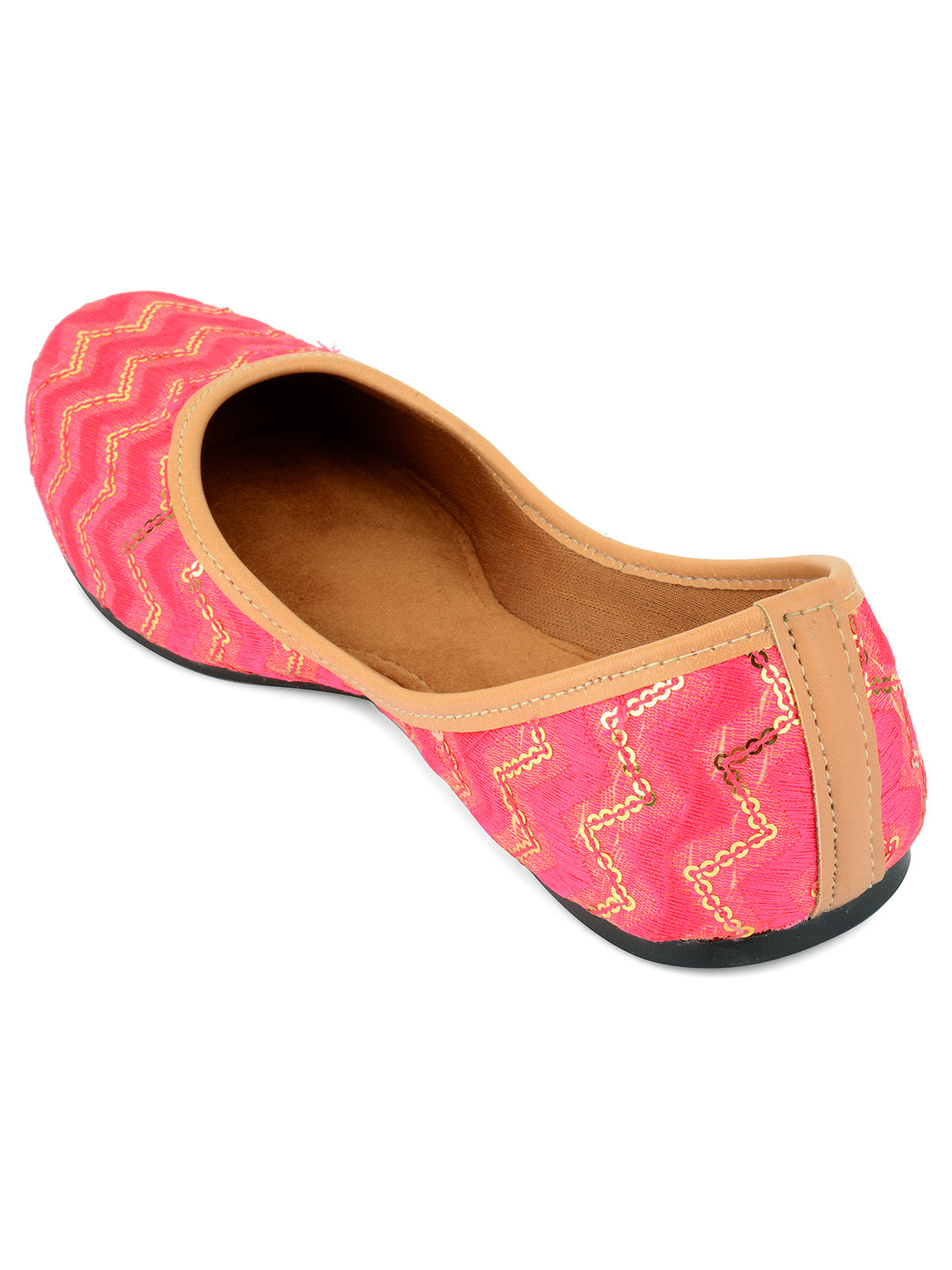 DESI COLOUR Women Fuchsia Pink Sequin Embellished Ethnic Mojaris Flats