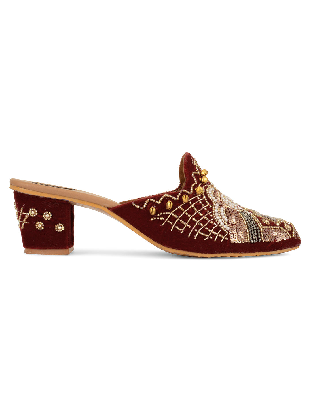 DESI COLOUR Maroon Printed Ethnic Block Pumps