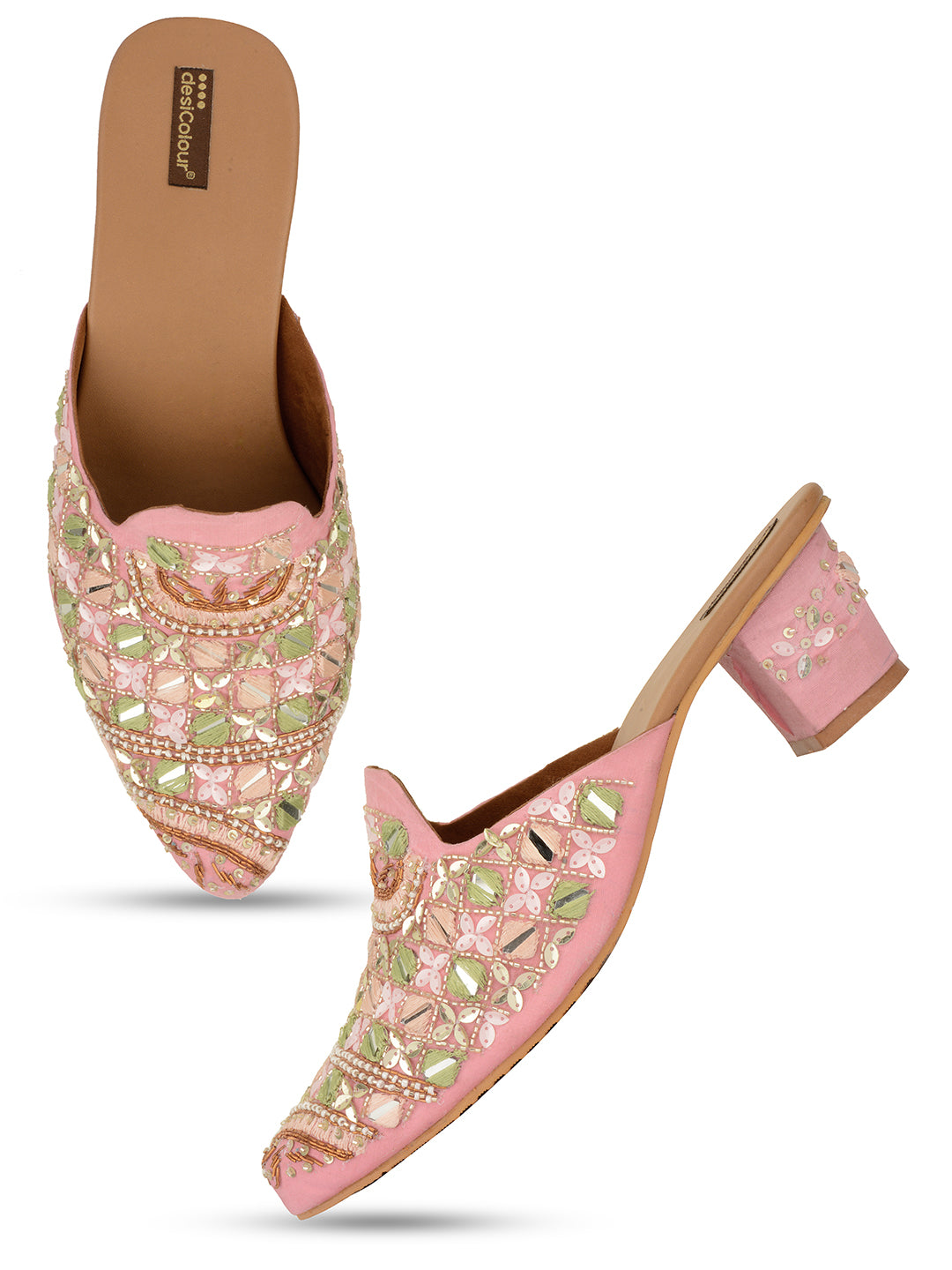 DESI COLOUR Pink Ethnic Block Peep Toes