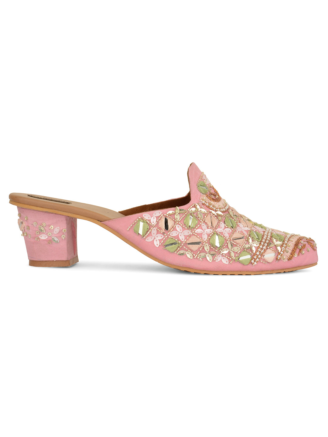 DESI COLOUR Pink Ethnic Block Peep Toes