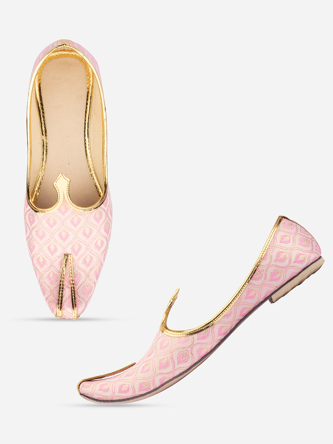 DESI COLOUR Men Pink Woven Design Mojaris