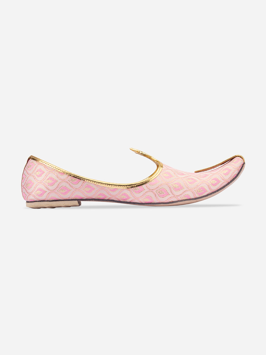 DESI COLOUR Men Pink Woven Design Mojaris