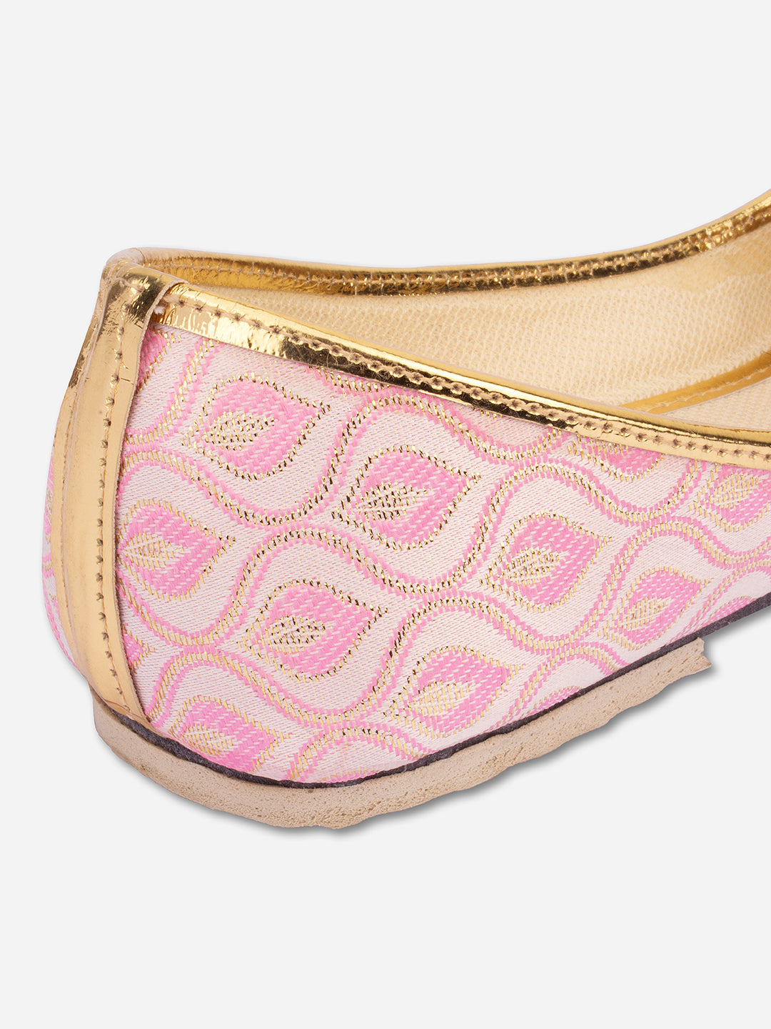 DESI COLOUR Men Pink Woven Design Mojaris