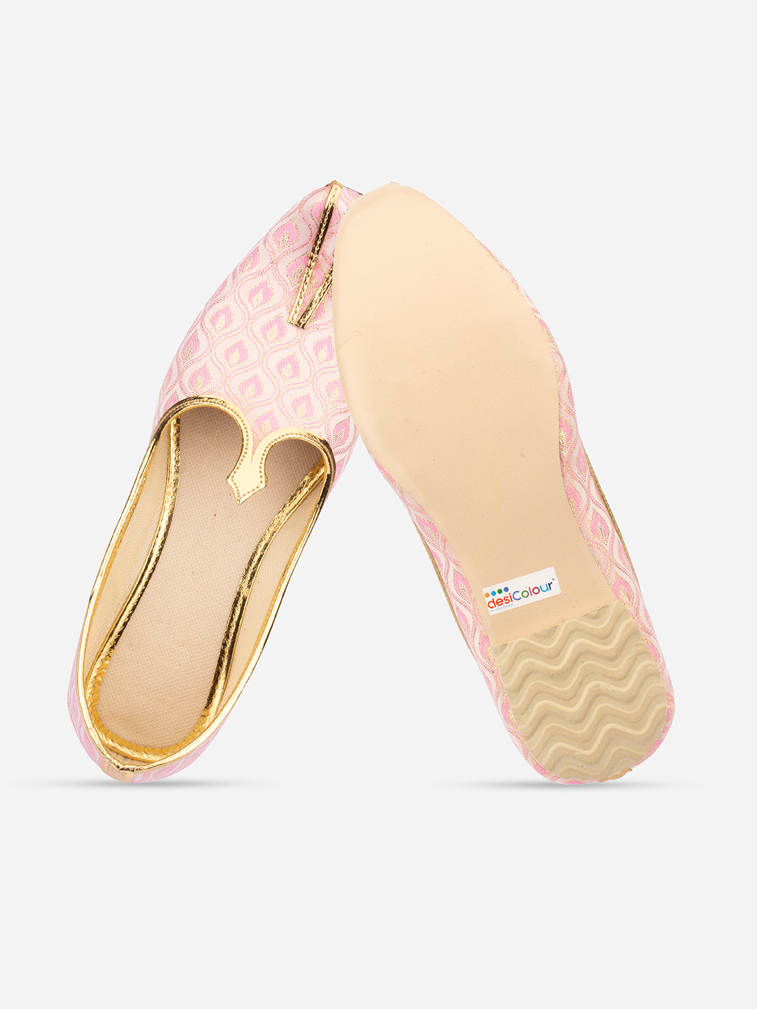 DESI COLOUR Men Pink Woven Design Mojaris