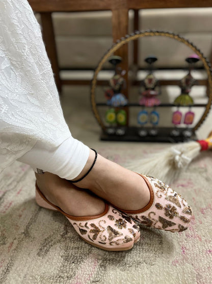 Women Peach-Coloured Embellished Mojaris