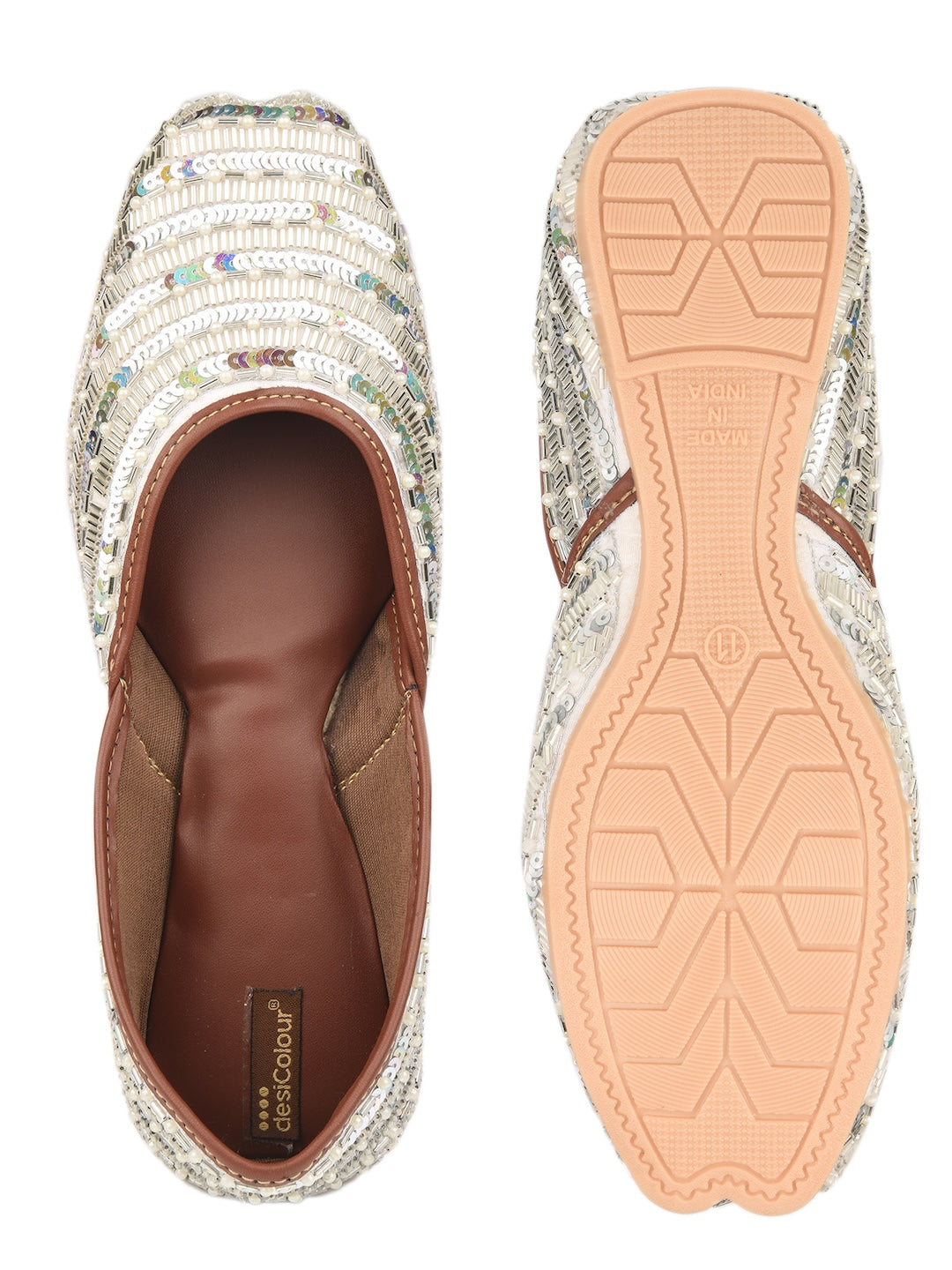 Silver pearl work Cushioned Jutti for Women