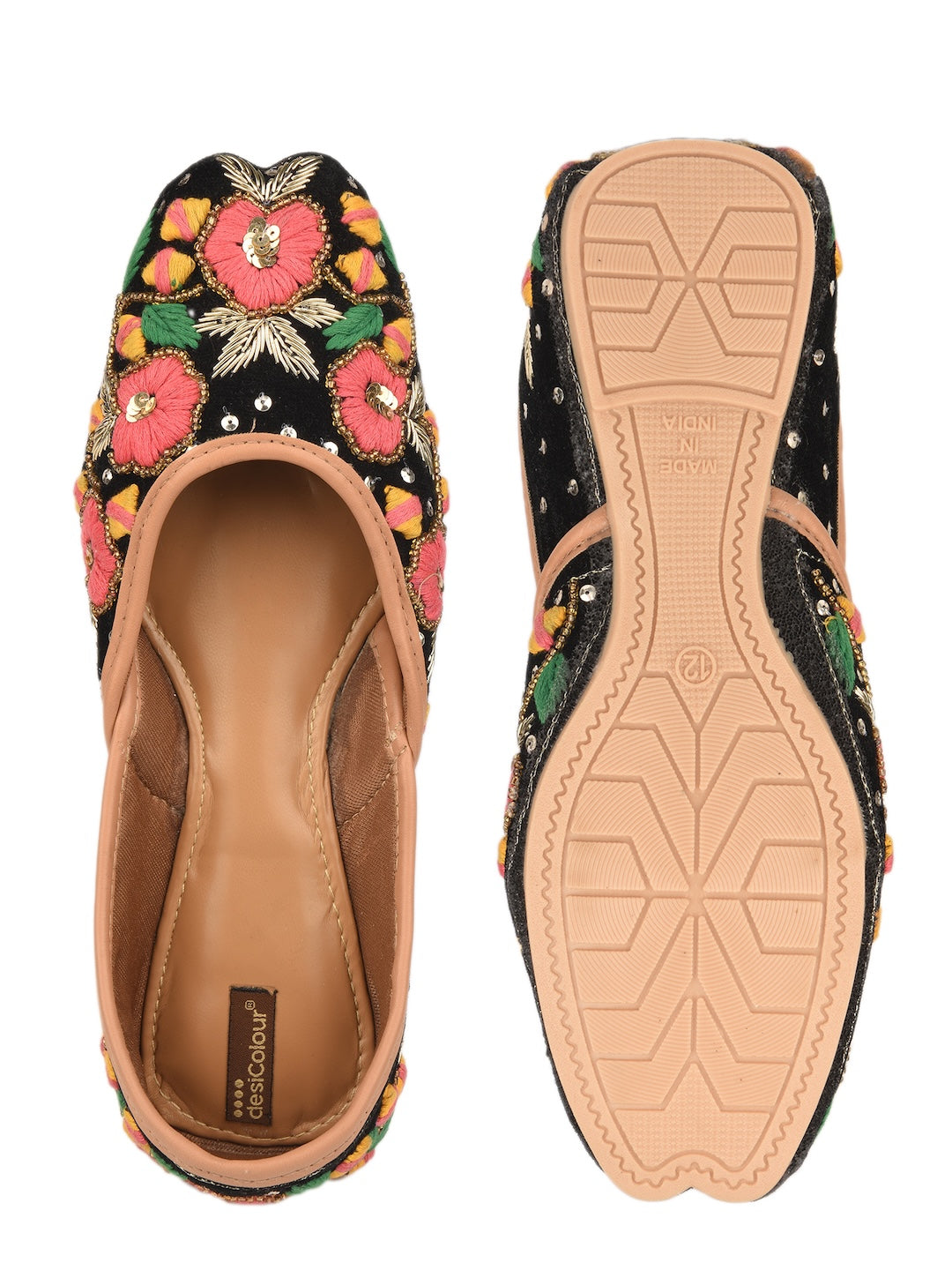 Black Multicolour Embroidered Cushioned Jutti for Women